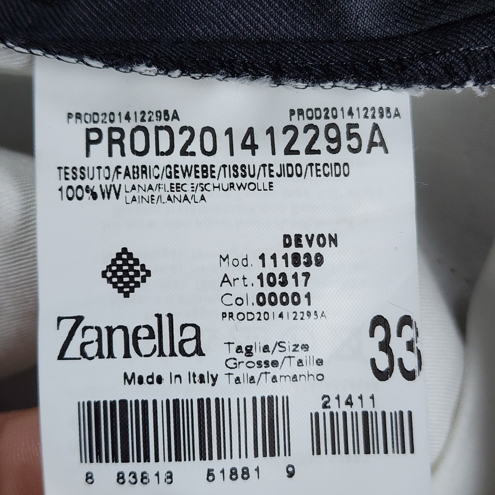 Zanella Devon Super 120s Wool Dress Pants Mens 33x29 Black Cuffed Made in Italy - Picture 7 of 10
